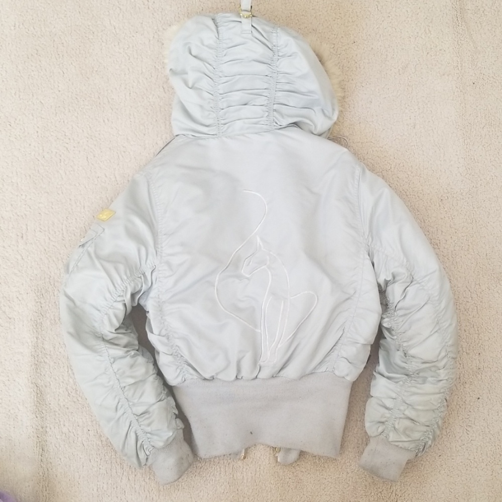 BABY PHAT Faux Fur Silver Down Feathered Coat